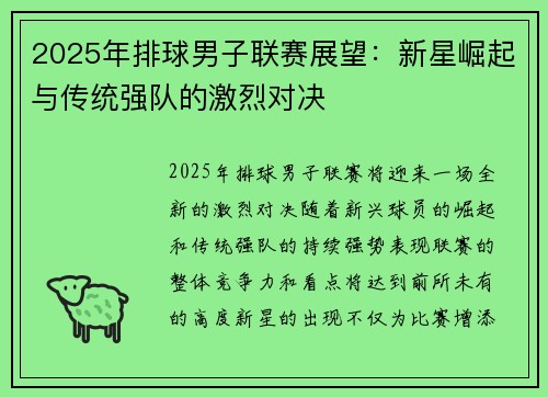 2025年排球男子联赛展望：新星崛起与传统强队的激烈对决